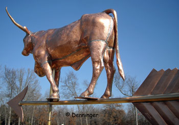 Longhorn Bull Weathervane on 42 inch Arrow Rear View